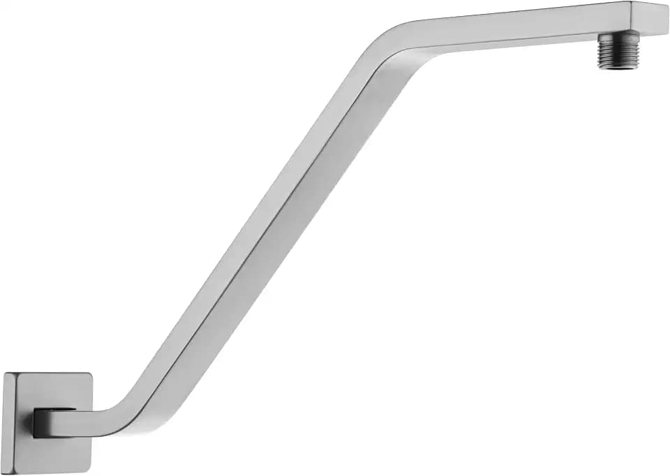 Square Shower Head Extension Arm with Flange, 16.5 Inch Z/S Shaped High Rise Shower Pipe Extender Wall-Mounted for Fixed Bathroom, Shower Head Goose Neck Arm - Extra Long Thread (Brushed Nickle)