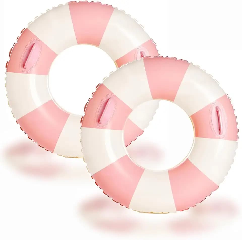 2 Set of 47 Large Swim Ring with Handles for Adults Classic Striped Pool Inner Tubes,Inflatable Pool Floats for Adults Rings Pool Floaties Adult Size for Summer Pool Party Beach
