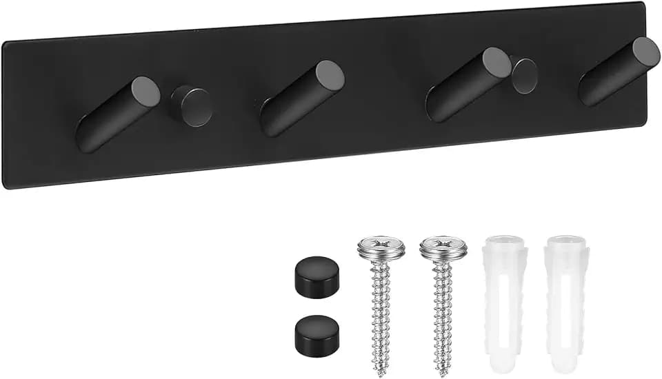 Kleiderhaken Wandhaken, Garderobenhaken, Garderobenleiste Schwarz mit 4 Haken, Metall Hakenleiste Garderobe Wandmontage für Schlafzimmer Bad Küche Kleiderstange Türhaken