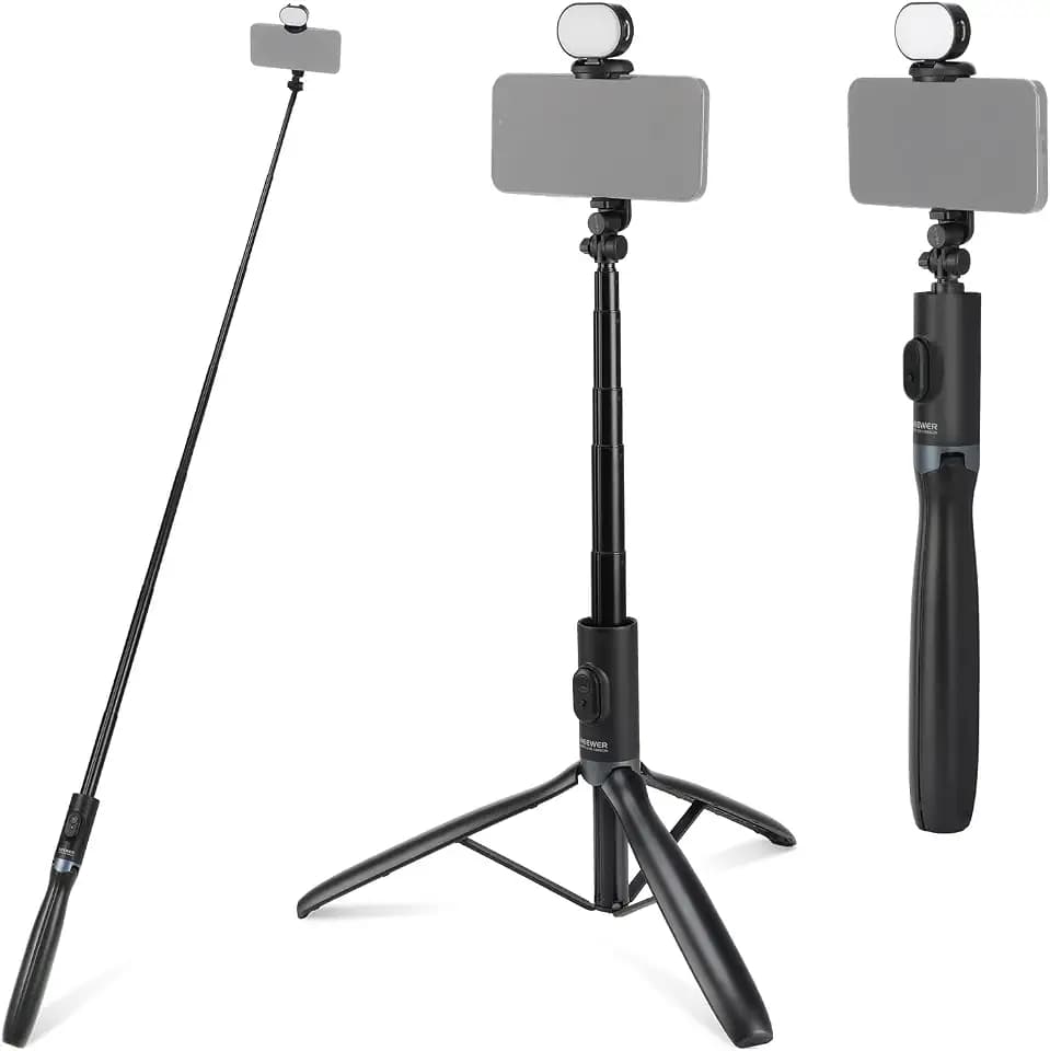 NEEWER Entry Level Version Selfie Stick Tripod with Light & Remote Compatible with iPhone Samsung Android, 67" Extendable Portable Travel Cell Phone Holder Stand for Video Recording Filming, PA987