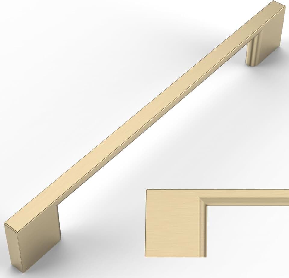 Amerdeco 10 Stück Möbelgriffe Gebürstetes Messing, 160mm Lochabstand, Zinc alloy Schubladengriffe & Schrankgriffe für Küchenschränke & Kleiderschränke UK0022