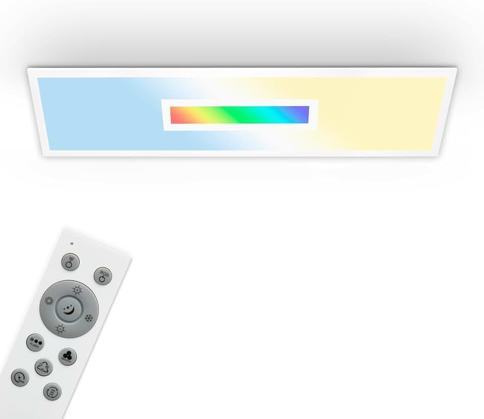 TELEFUNKEN - LED Panel, LED Deckenleuchte, Deckenlampe dimmbar, inkl. Fernbedienung, RGB-Innenbereich, 22 Watt, 2200lm, Timerfunktion, 1000x250x63mm (LxBxH) 319206TF Weiß