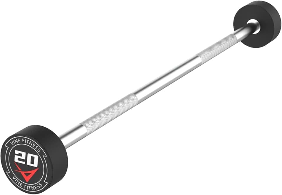 Rubber Coated Fixed Barbell, Pre-Loaded Weights Straight & EZ Curl Solid Steel Barbells, Weighted Bar for Weightlifting Exercise, Bodybuilding, Strength Training, Squat Rack & Bench Press