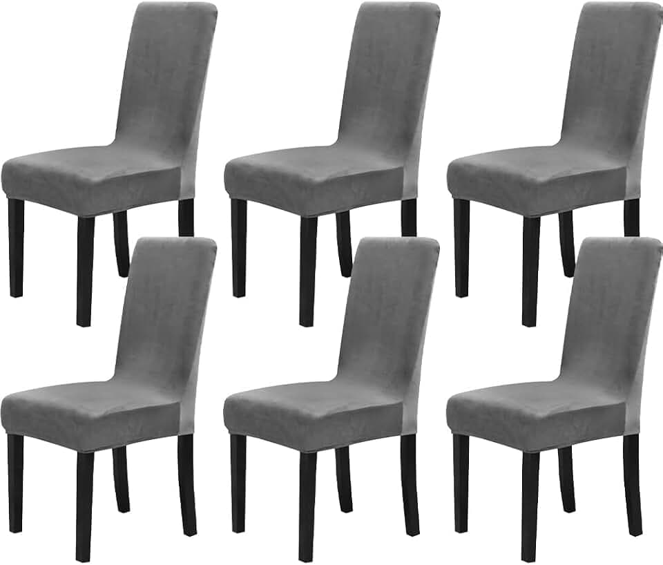 Chickwin Stuhlhussen 6er Set, Samt Dehnbarer Stuhlbezug, Waschbarer Hohen Zurück Stuhlhussen Slipcover Für Esszimmer, Hotel, Küche, Bankett, Partys,Abnehmbaren Stuhl Schutz -Grau