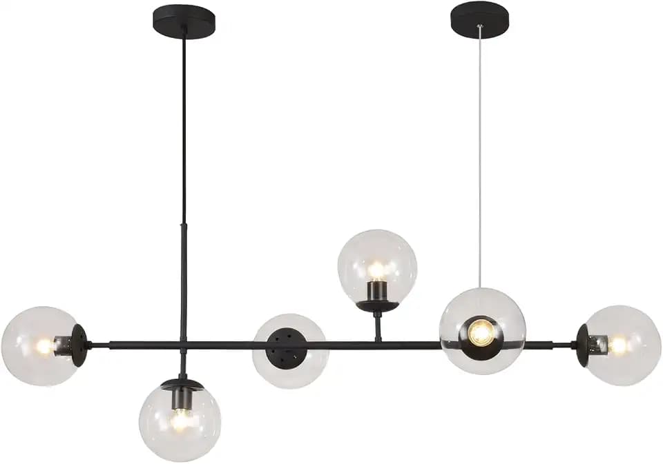 KCO 6-Light Black Linear Sputnik Chandelier Clear Glass Globe Pendant Light