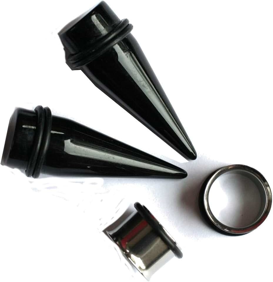 2 Pairs 1g- 1 inch Black Tapers and 316l Steel Tunnels Ear Stretching Kit
