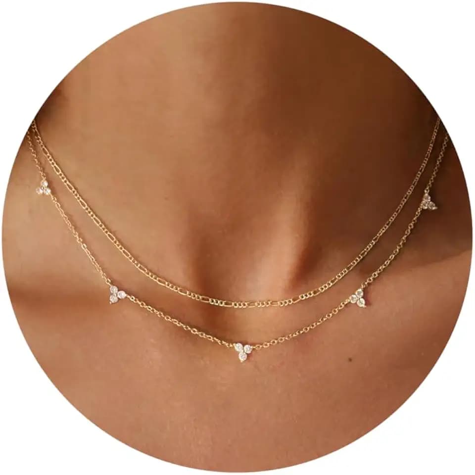 Dainty Layered Necklaces for Women,14k Gold Plated CZ Choker Necklace Stack