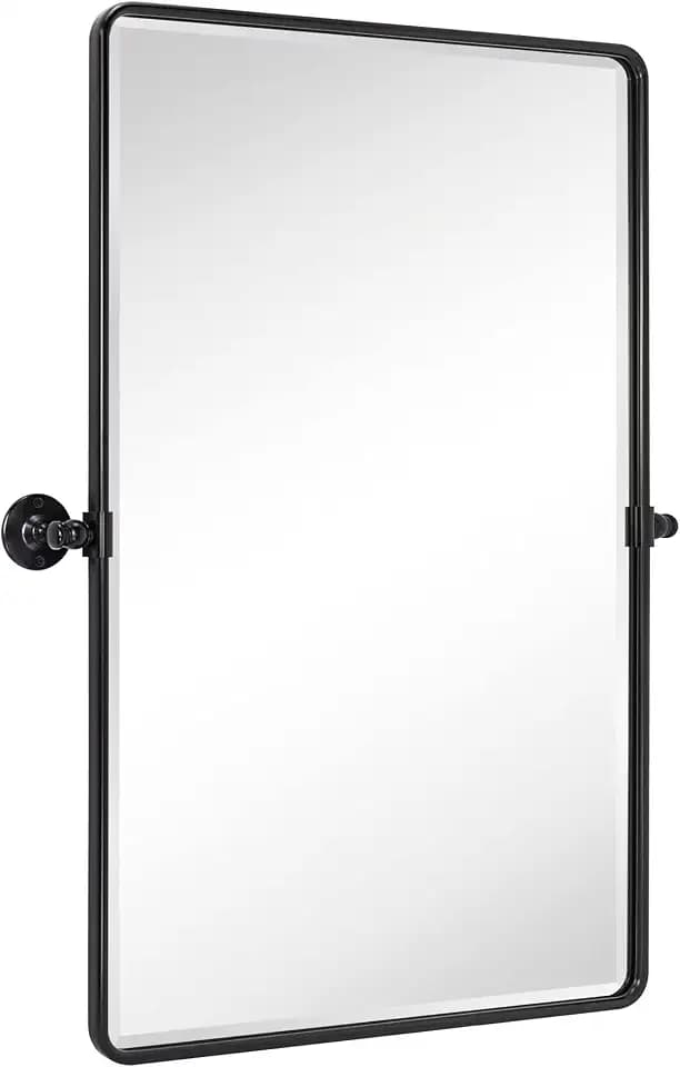 TEHOME Oil Rubbed Bronze Pivot Rectangle Mirrror Farmhouse Tiltable Rounded Metal Framed Pivoting Bathroom Mirror with Beveled Mirrror, Overall 26.91 x 35 inches (Mirrror 23 x 35 inches)