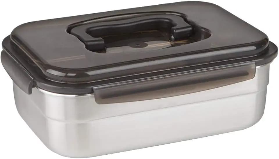 STENCOC Stainless Steel BPA Free Rectangular Leakproof Airtight Kimchi/Pickle / Food Storage Container Saver (2.5L / 85oz / 9.8") One Handle Half-Transparent Lid Stackable