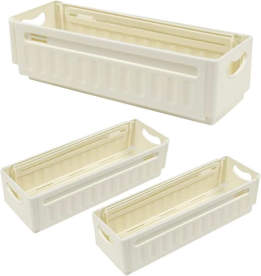 4 Stück Ausziehbare Aufbewahrungsbox 28-48 cm Flexible Schubladen Organizer ohne Deckel für Gewürze Socken Stapelbare Kunststoff Küchenschrank Organizer mit Griff für Kühlschrank Vorratsschrank