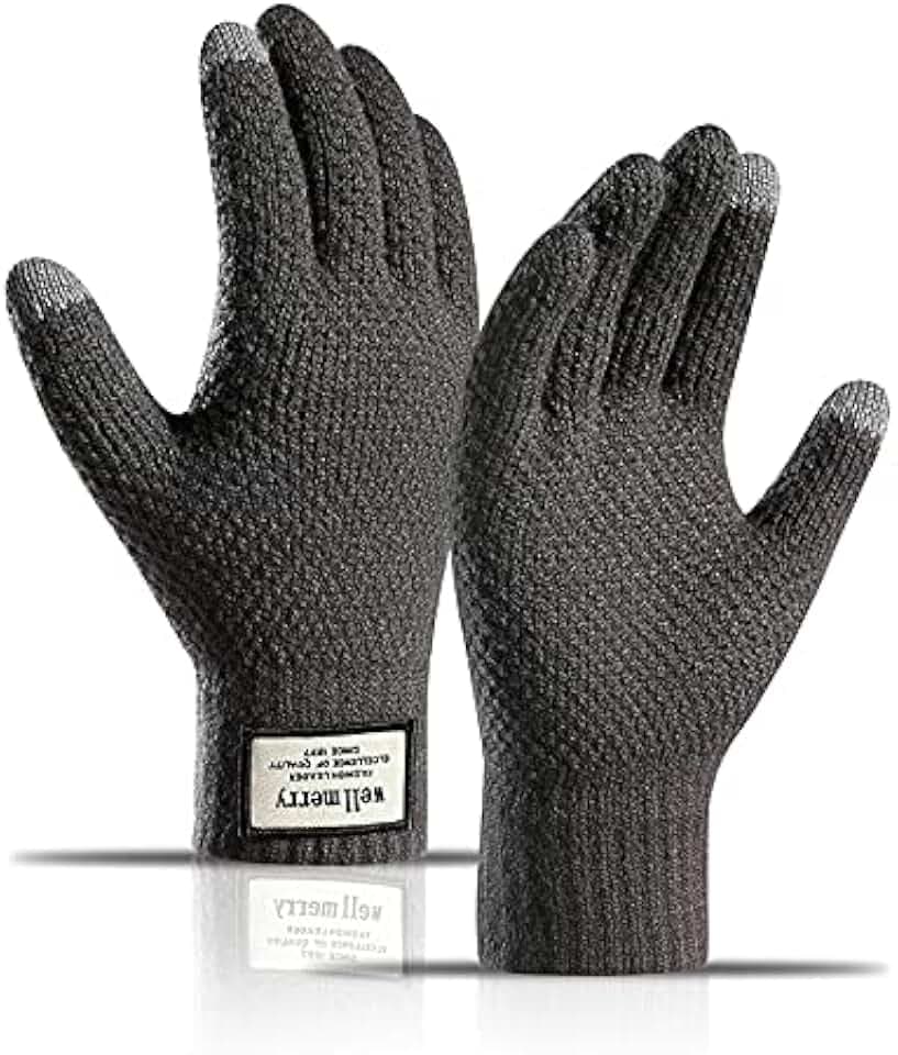 BSLVWG Winter Touchscreen Handschuhe Männer Anti-Rutsch Thermal Handschuhe Stricken Herren Handschuhe Verdickte elastische winddichte Manschette Warme Flusen Futter für das Fahren Laufen