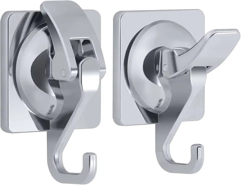 Shower Suction Cup Hooks - 2 Garland, Silver Plated Decorative, Waterproof Towel, Removable Wall, 15lb Command Hanging, Reusable Robe