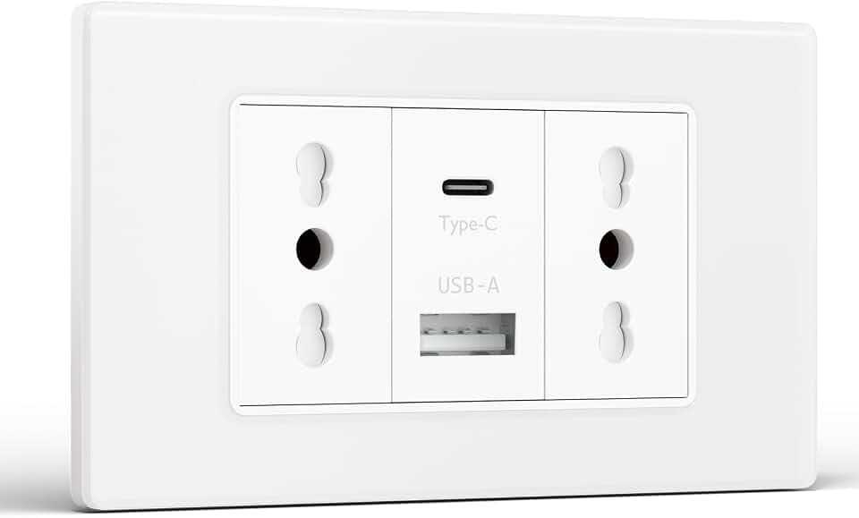 BSEED Elektrische Steckdosen Wand, Steckdose Wechselschalter mit USB-A und USB-C, Steckdose Zweipolig 10 A/16 A Wand 118 mm, Italienischer Stecker für Büro und Zuhause, Weiß
