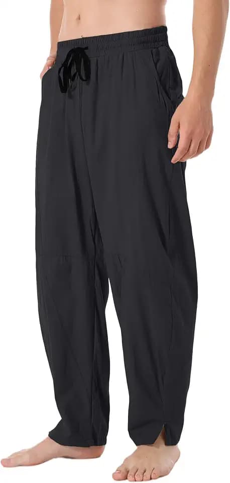 CLANMILUMS Men's Casual Cotton Linen Pants Loose Elastic Waist Summer Beach Trousers