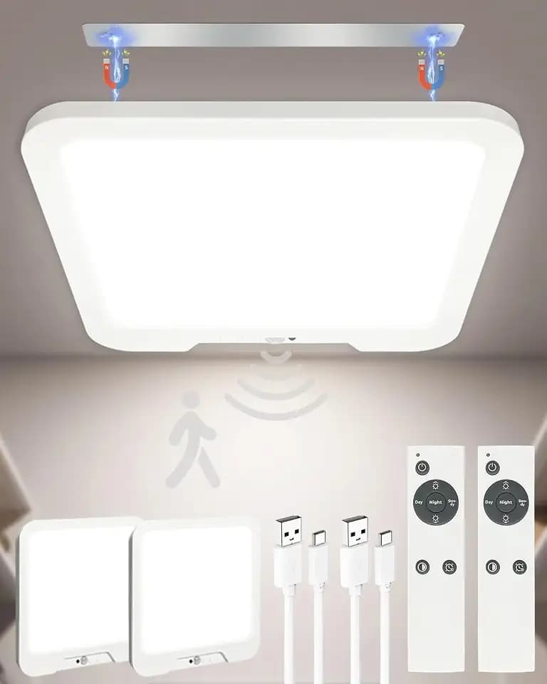 2 Pack Rechargeable Motion Sensor Ceiling Lights for Bathroom, Shed(Square)