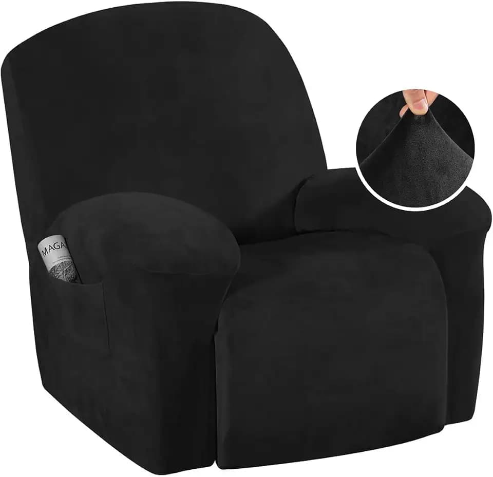 H.VERSAILTEX Stretch Recliner Slipcovers Recliner Chair Cover Sofa Furniture Cover 1-Piece Modern Rich Velvet Form Fit Stylish Protector Feature Rich and Soft Fabric(Black, Large)
