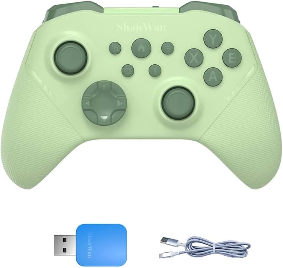 ShanWan PC Controller kompatibel mit Switch 2 /OLED/Lite 、Android 、iPhone 、Steam、 inklusive 2,4G-Empfänger und USB-C Kabel (Grün)