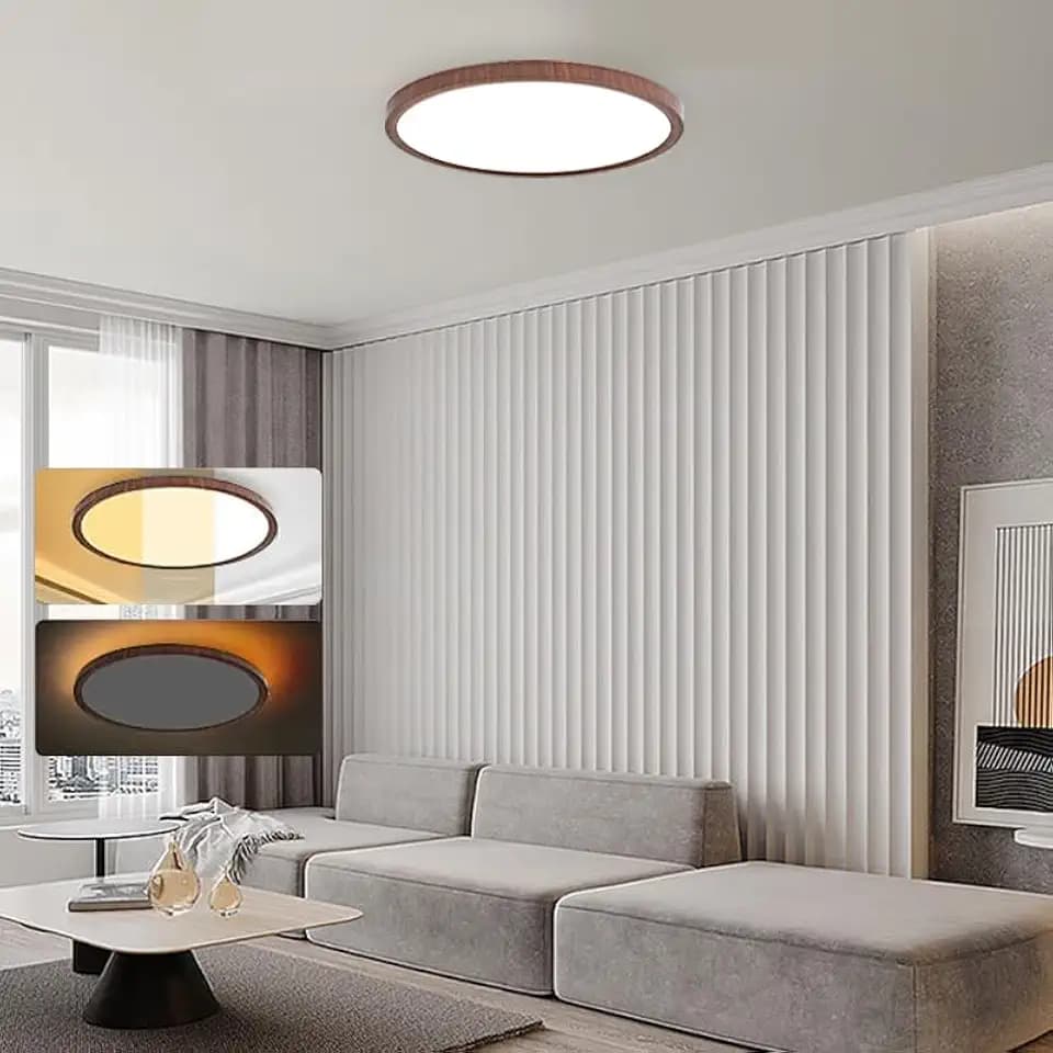 AOMEI Black Walnut Style Flush Mount Ceiling Light – 36W 3000-6000K Full Spectrum Eye-Care LED, Sealed ABS Design with Anti-Glare Acrylic Panel, Easy Installation for Bedroom/Living Room (1, 16 inch)