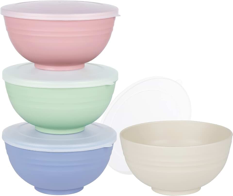 Greentainer Schüssel 24 OZ Müslischalen mit Deckel/Salatschalen, 4er 710ml Unbreakable Cereal Bowls|Obstschale, Suppenschüssel für Kinder und Erwachesene|Leicht & Bruchsicher