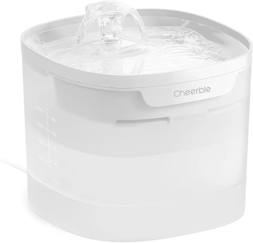 Cheerble Pumpless Cat Water Fountain, 2L/67oz Automatic Pet Fountain, Elfin E1 Lite Cat Fountain for Drinking, MagDrive™ Technology, Continuous Flow Mode, BPA-Free