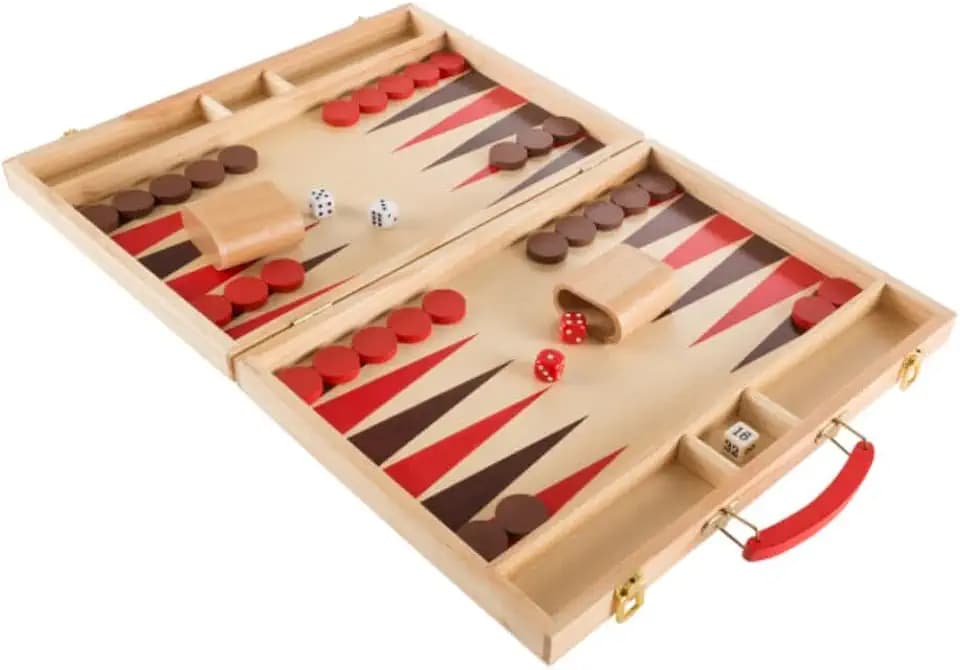 Wood Backgammon Board Game - Complete Set with Folding Board for Storage, Portable Handle, and Full Game Accessories for Adults 14 Years and Up by Hey Play