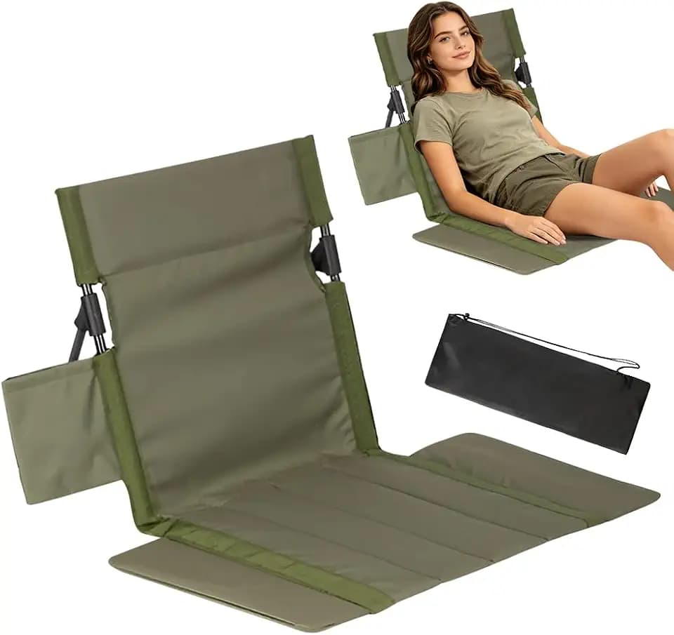 Strandmatte mit Rückenlehne, Bodenstuhl mit Rückenlehne, Strandstuhl Klappbar Leicht, Strandmatte klappbar mit Tasche für Picknick Angeln Wandern Camping