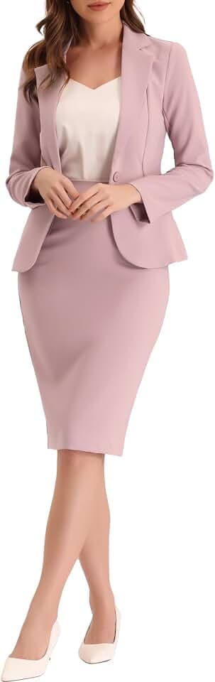 Allegra K Damen 2-teiliges Rock Anzug Set Business Casual Langarm Blazer und Bleistiftrock