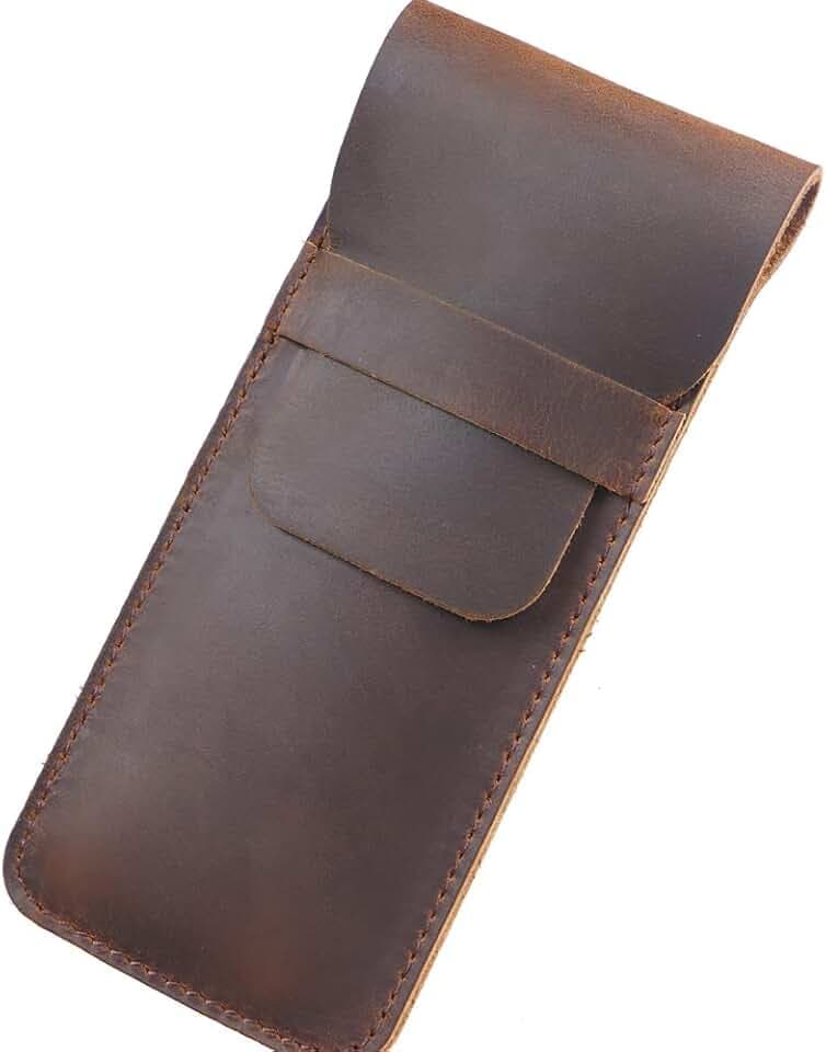 Stift- und Federmäppchen aus Leder mit Einstecklasche, Crazy Horse Stifthalter für Schreibwaren, Braun (L)