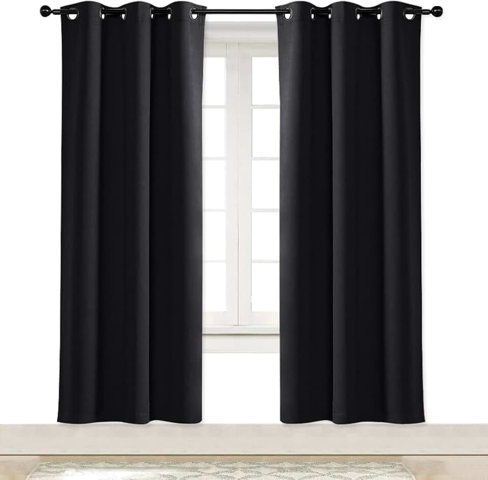NICETOWN Black Out Curtain Panel Shade Black Solid Energy Efficient Eyelet Top Window Blind for Guest Room (1 Piece, 42 inches Wide by 72 inches Long)