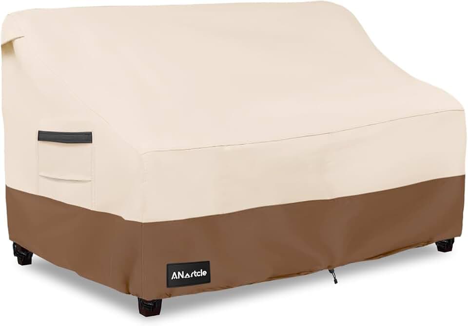 ANartcle 2-Seater Patio Loveseat Cover,58W x 32.5D x 31H Inches Outdoor Couch Cover,100% Waterproof Heavy Duty Patio Sofa Covers,Patio Furniture Covers,Beige&brown