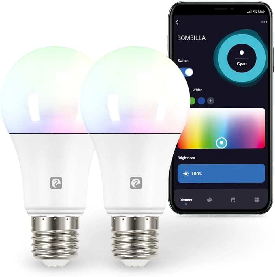 Garza - 2 Pack Wifi Smart LED Bulb Standard A60, 11W (entspricht 75W Glühbirne), E27, RGB + CCT, dimmbar, programmierbar, Sprach- und App-Steuerung, Alexa/Google, WiFi 2.4GHz