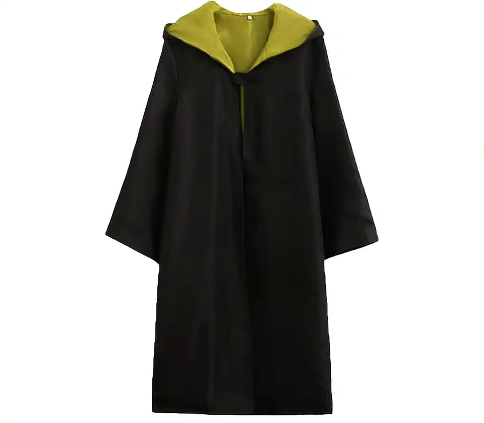 Wizard Costume for Adults, 4 Pcs Magic Robe Set Wand Tie Scarf, Halloween Cosplay Outfit for Men Women