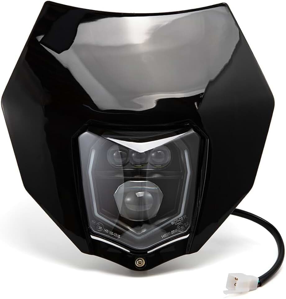 Universal LED Motorrad Scheinwerfer mit Verkleidung Maske E24 Geprüft Für EXC250 SX250 SXF250 EXC450 SX350 SXF450 EXC525 640LC4 Dirt Bike ATV Scooter (Schwarz)