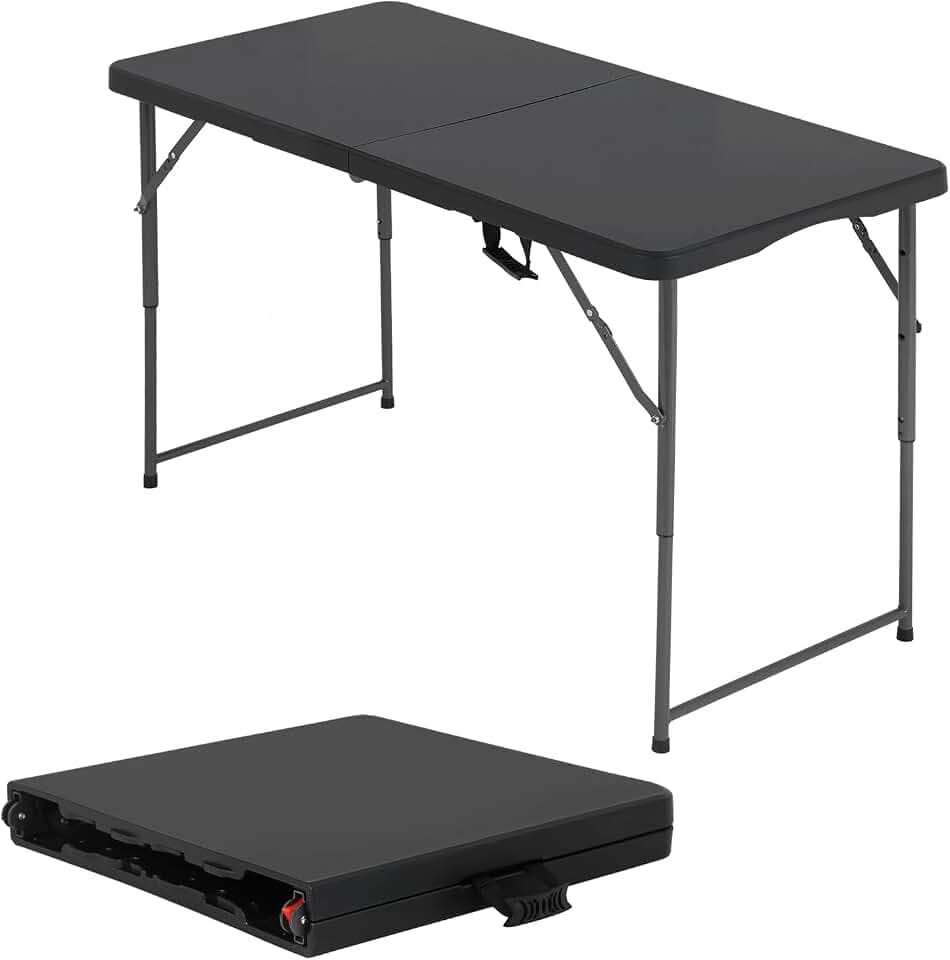 BestOffice | 4FT Folding Table | Black | Portable Plastic Table