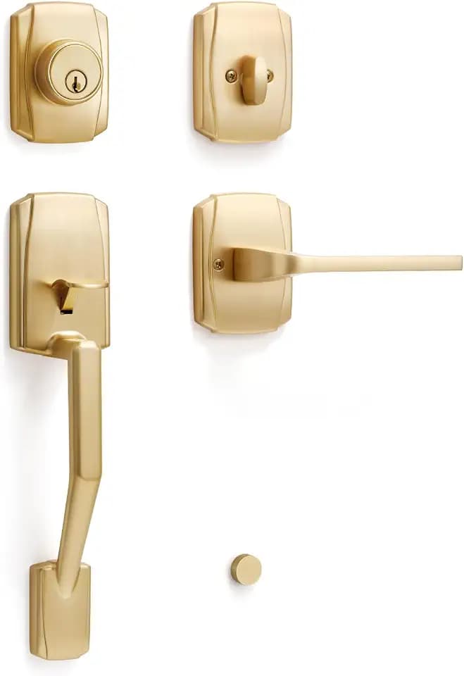 Entry Door Handle and Deadbolt Front Brushed Gold 1 Pack