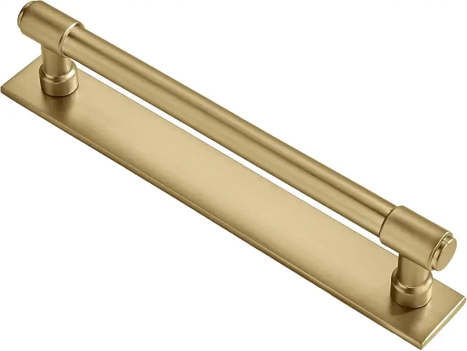 khtumeware 5 Pack 8 Inch Center to Center Champagne Bronze Cabinet Pull Backplate with Base Plate Zinc Solid Satin Brass Kitchen Cabinet Handles Drawer Pulls Cabinet Hardware
