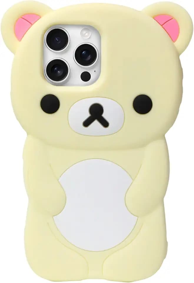 IAIYOXI Soft Silicone Bear Case for iPhone 14, Cute 3D Cartoon Teddy Bear Designed, Protective Lovely Fun Adorable Fashion Phone Case, Kawaii Cover for Women Girls Kids, Yellow