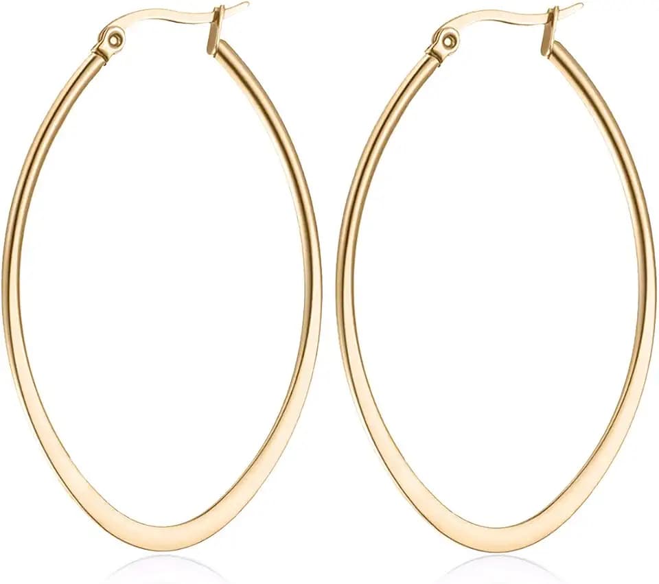 day.berlin Damen Creolen Drop 18k vergoldet, Ohrringe oval 5,4cm x 3,8cm