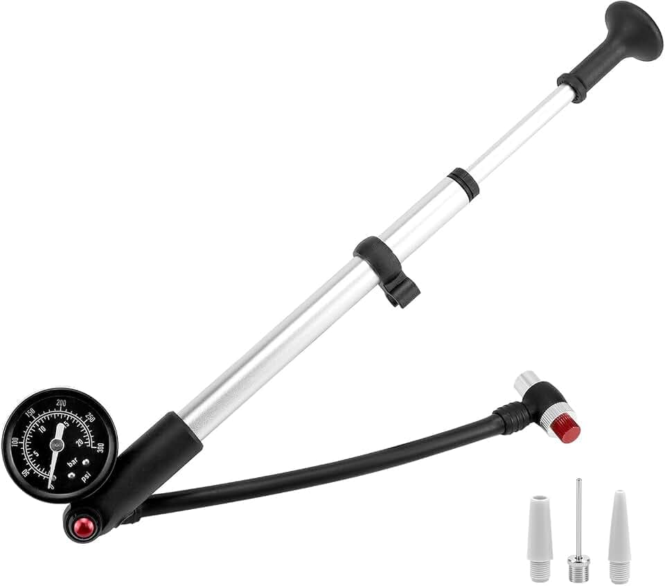 QWORK® Hochdruck Dämpferpumpe Anwendbar auf Fahrrad-Vorderradgabel/Hinterraddämpfer/Reifen, 300 PSI/20 Bar mit Druckablassknopf, für MTB, Rennrad und Motorrad