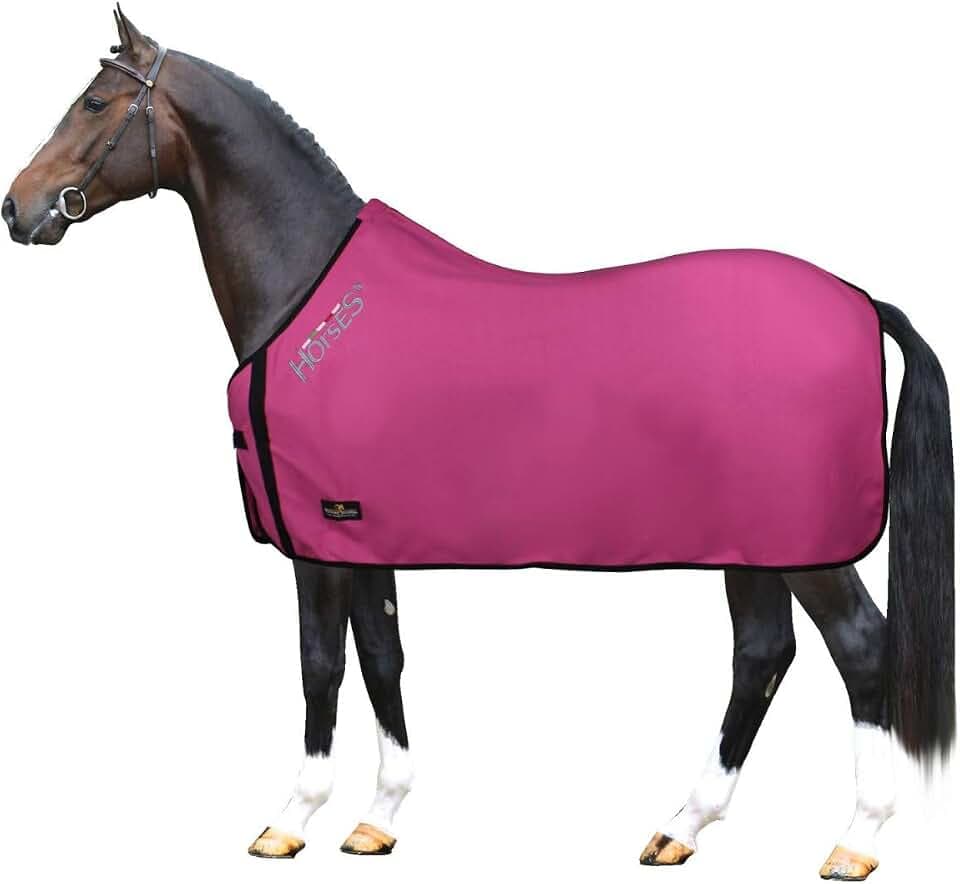 Horses, Fleece Pferdedecke, Basismodell, weich und bequem, ideal für Transport und Feierabend, Größe XS-120cm bis XXL-162cm, erhältlich (Rosa128 cm)
