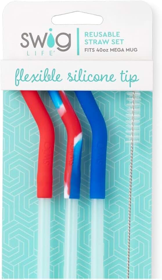Swig Life Reusable Straw Set with Cleaning Brush, All American