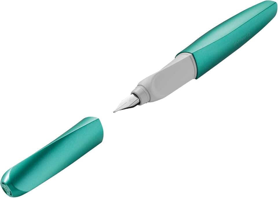 Pelikan Twist Füllhalter, Edelstahl-Feder in Strichbreite M inkl. Tintenpatrone, cold alaska