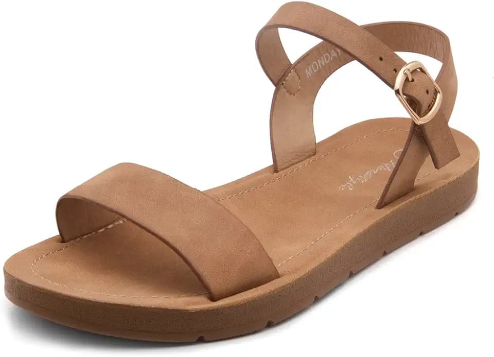 Herstyle Flat Sandals for Women – Open Toe 1 Band Ankle Strap Summer Dressy Sandals, Lightweight Casual Strappy Slip-On Flats with Adjustable Buckle