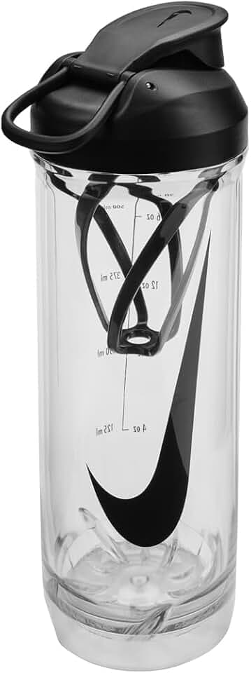 NIKE Recharge Shaker 2.0 700 ml Trinkflasche transparent schwarz, Shaker Bottle mit Mixer, auslaufsicher, BPA frei, Fitness Protein Shaker mit Trageschlaufe, große Öffnung