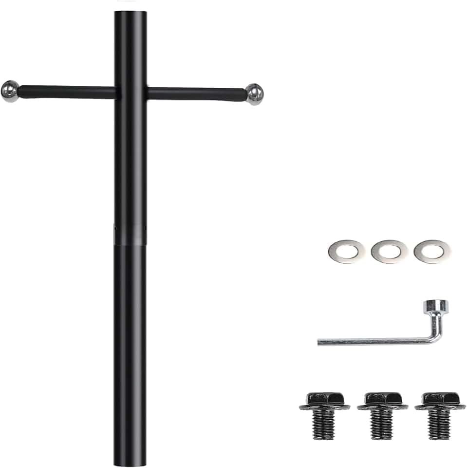 80 Inch Outdoor Lamp Post – Weather-Resistant Black Steel Light Pole with Cast Iron Cross Arm for Driveway, Front Yard, Pathway – Direct Burial Installation（1Pack）