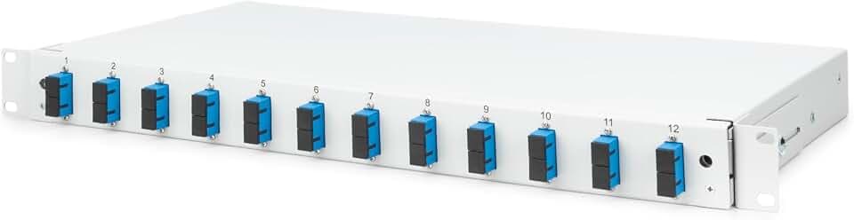 DIGITUS LWL Spleißbox 12 Kupplungen - SC - OS2 - 1HE - 19-Zoll - Multi-Mode Simplex - Mit Spleiß-Kassette - Rack-Einbau