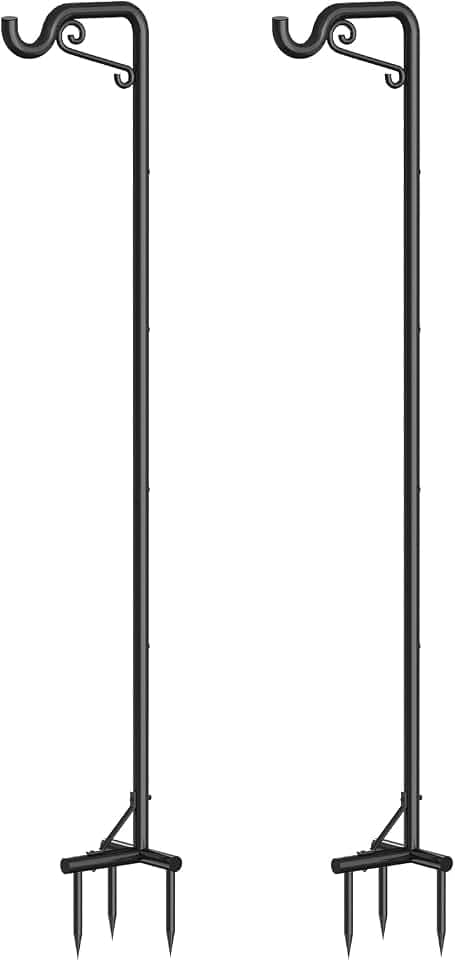 Bomclap Schäferhaken für den Außenbereich, 2 Stück 90in/228cm Verstellbar Schäferstab Laternenstab Hirtenhaken für Laterne Pflanzenkörbe Solarleuchte Lichtern, Hochzeiten, schwarz