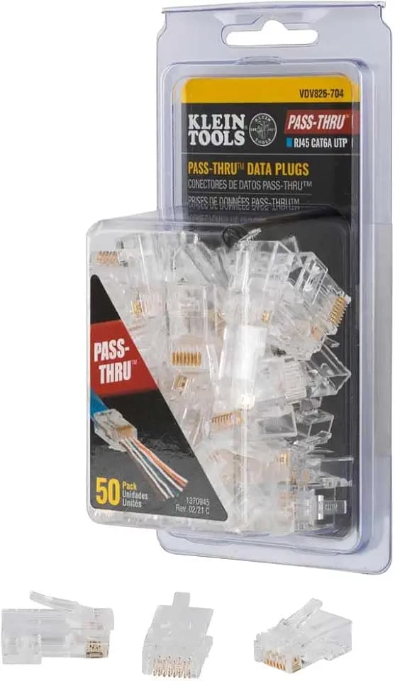 Klein Tools VDV826-704 Modular Data Plug for CAT6A and Larger Diameter CAT6 Indoor or Outdoor Ethernet Cable, 50 Pack