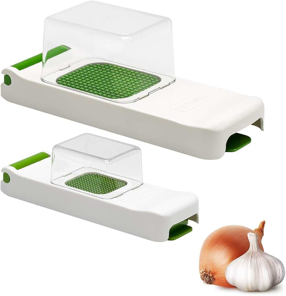 ALLIGATOR 3007 - 2-er Set Multifunktionsschneider mit Auffangboxen - Mini & Original - Gemüse- und Zwiebelschneider - 3x3 & 6x6 mm-Klingen - BPA-frei - Weiß und Grün