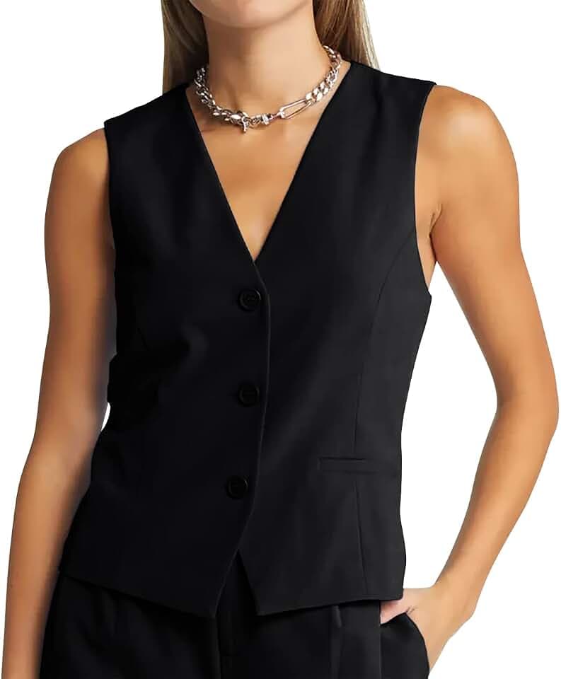 GAMISOTE Women Buttons Vest Crop Sleeveless V Neck